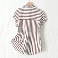 thumbnail image 5 of Ayolanni Short Sleeve Womens Blouses Dressy V-Neck Striped Button Down Blouse Fitted Workout Office Cap Shirts Womens Spring Tops Brown S, 5 of 6