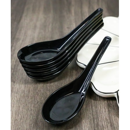 Contemporary High Gloss Finish Black Melamine Asian Soup Spoons Pack Of 6 Set