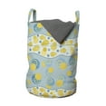 thumbnail image 1 of Abstract Laundry Bag, Wavy Stripes Lines Circles Dots Round Ovals Childish Pastel Geometric, Basket with Handles Drawstring Closure for Laundromats, 13" x 19", Mustard and Blue Grey, by Ambesonne, 1 of 4