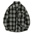 thumbnail image 2 of Plaid Shirts Men Casual Trendy Handsome Checkered Long Sleeve Button Down Lapel Shirt Coat Loose Fall Comfortable Jackets for Men Black M, 2 of 7