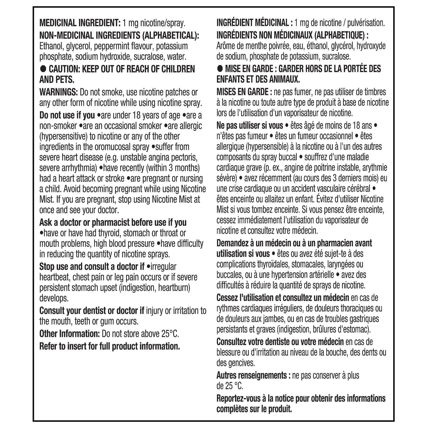 Brume de nicotine pulvérisation buccal, Arôme de menthe poivrée Equate 2 x 17 ml