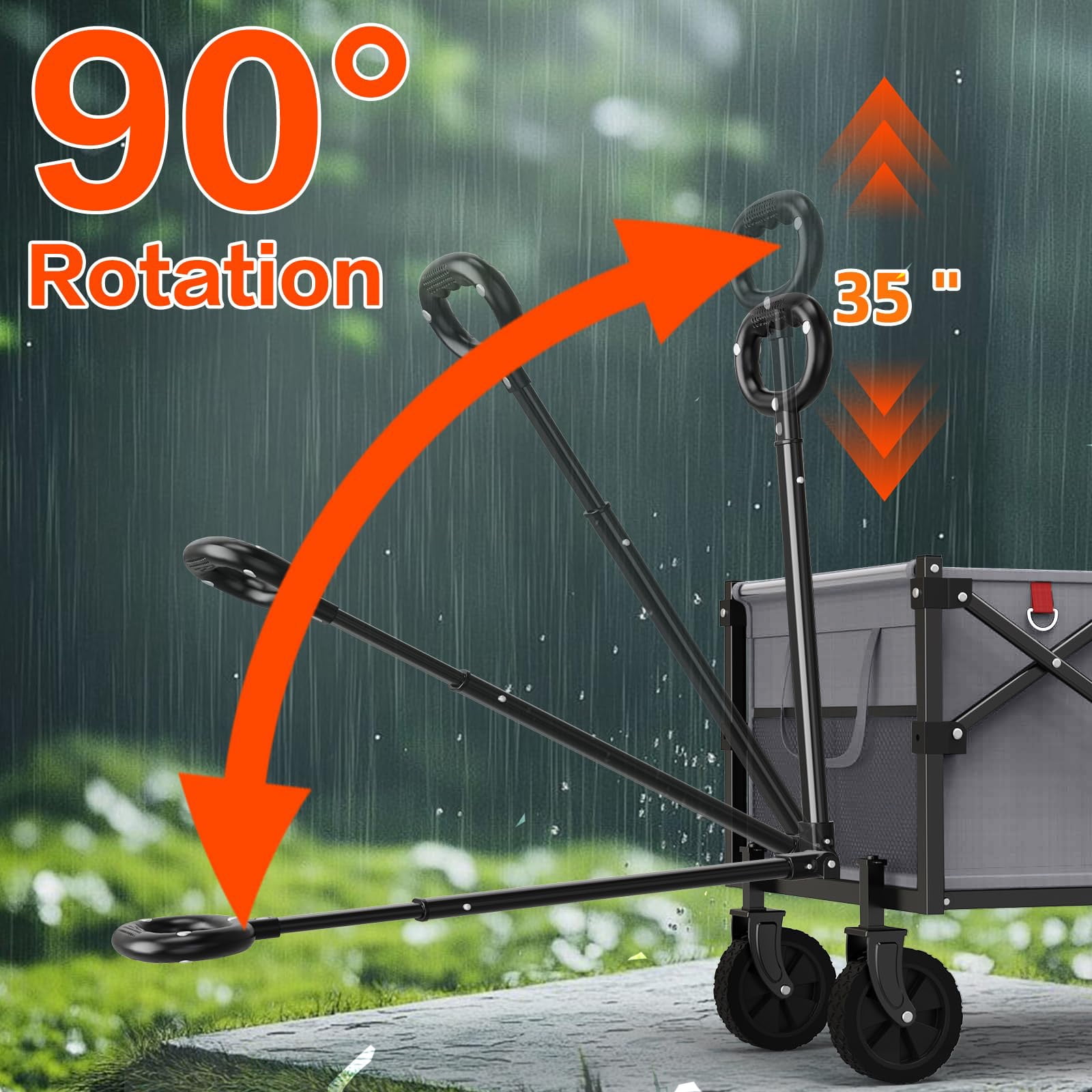 360lbs Foldable Wagon Cart with Extended Tailgate, Extra Long Folding Beach Wagon, Collapsible Cart with Wheels, for Grocery, Camp, Shop, Garden,Gray