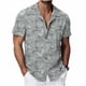 thumbnail image 2 of Ceisia Men's Breathable Four-Way Stretch Light Grey Tonal Botanical Leaf Print Cuban Collar Short Sleeve Hawaiian Beach Shirt Gift, 2 of 8