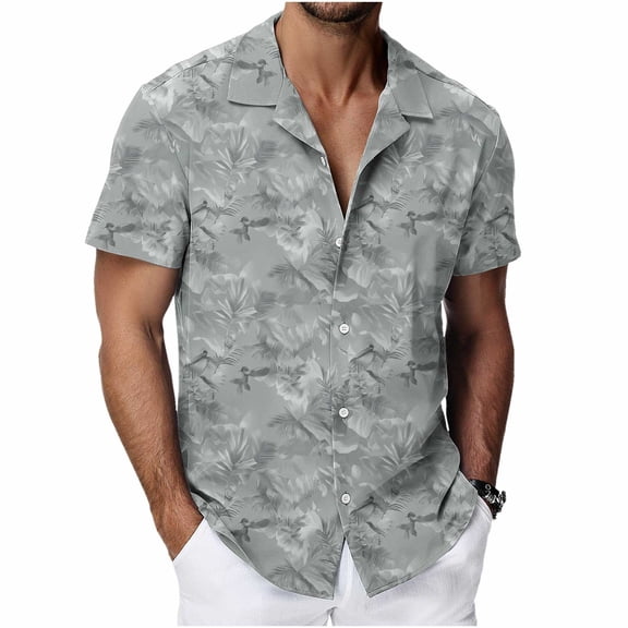 Rvwovn Men's Hawaiian Short Sleeve Shirt Button Down Tropical Print Casual Tee Beach Vacation Wear S-4X