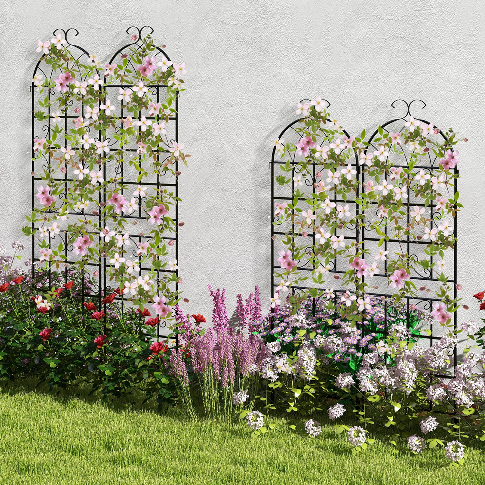Costway 2 Pack 87" x 20" Metal Garden Trellis Decorative Outdoor Trellis for Climbing Plants