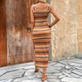 thumbnail image 5 of EASYBRA Strapless Slip Dress Geometric Stripe Knit Slit Summer Beach Dress Orange Green S–XL, 5 of 8