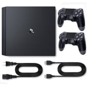 Restored PlayStation 4 Pro 1TB Video Game Console with 2 Retrofam Controllers, Black, 1 Count