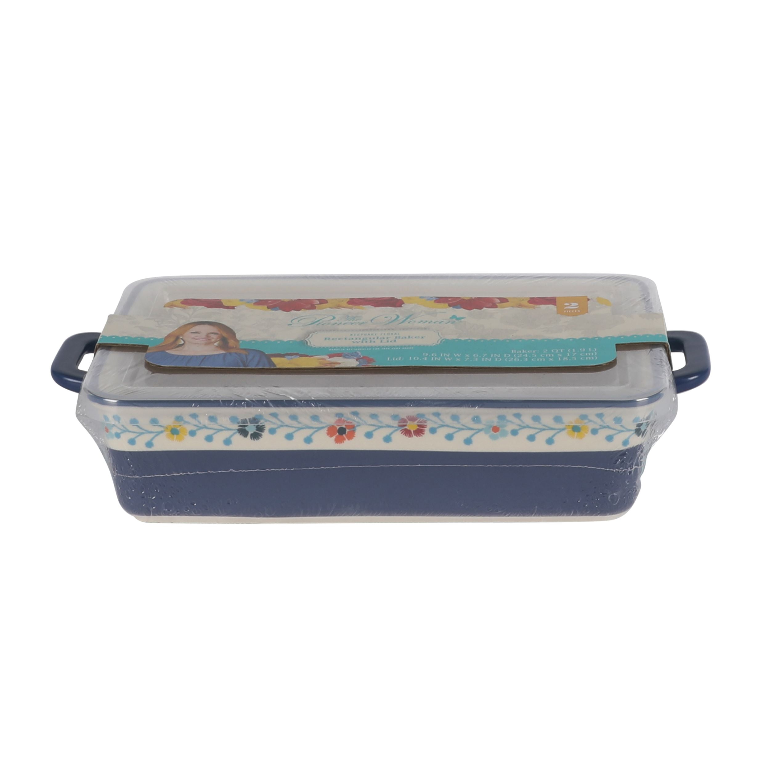 (3 pack) The Pioneer Woman Keepsake Floral 7" x 10" Ceramic Baking Dish with Lid