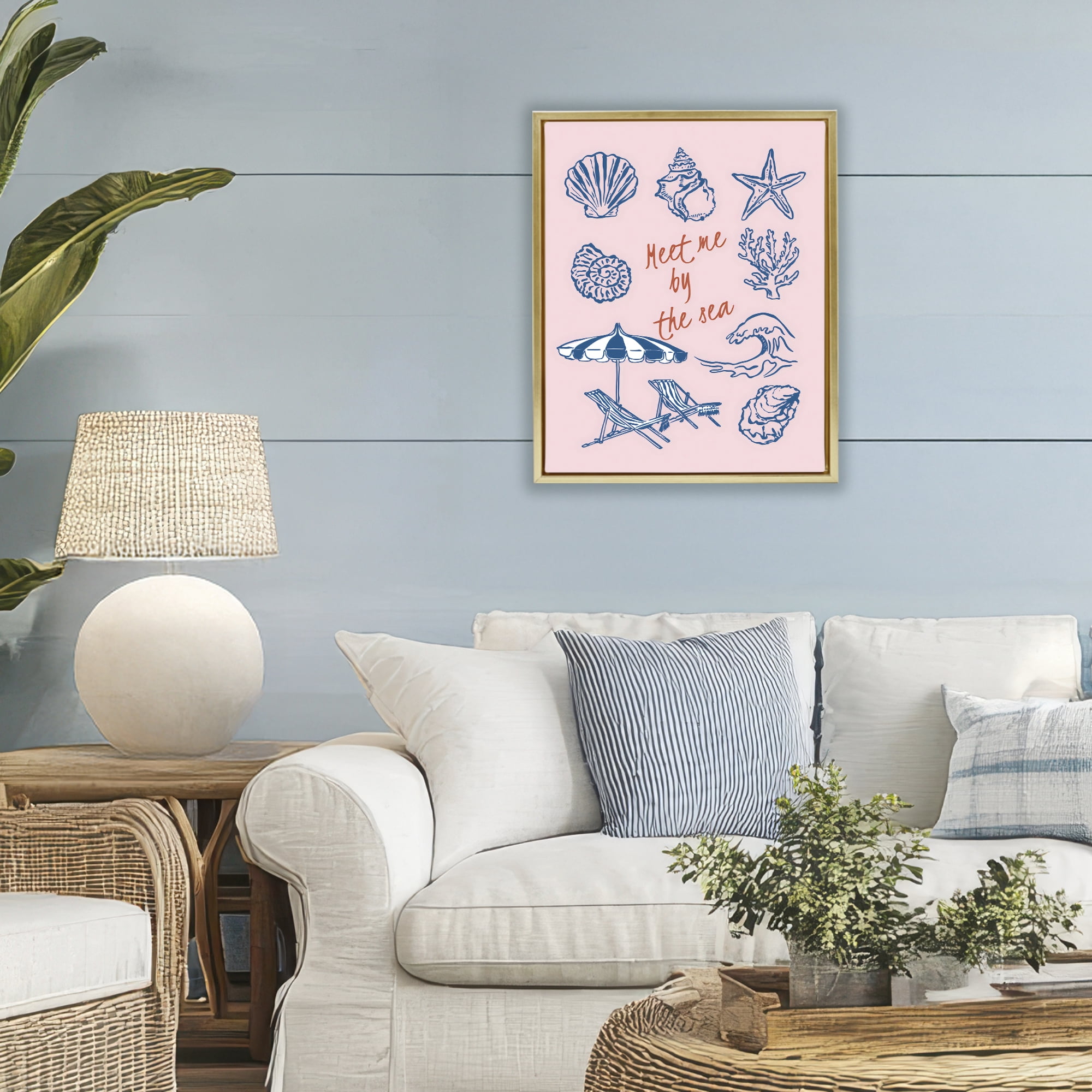 Stupell Industries Meet Me By The Sea Gold Framed Floater Canvas Wall Art, design by The Prints Vibe