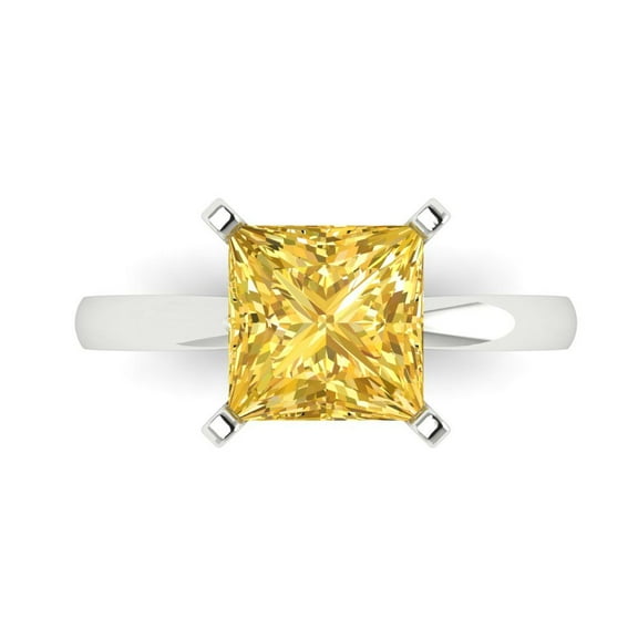 Solitaire Engagement Ring for Women - 3ct Natural Citrine in 18K White Gold Promise Ring
