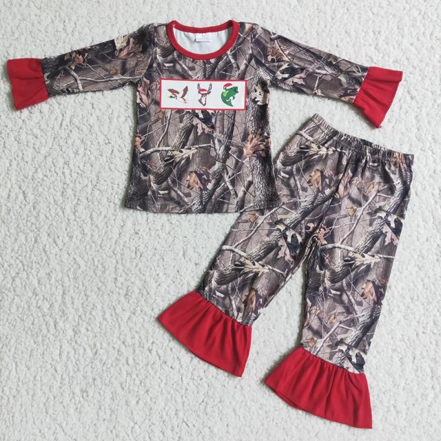 Venta al por mayor, ropa de Navidad a la moda para niñas, ropa de dormir, conjunto de puntos blancos, pantalones con volantes rojos para niños, conjunto de pijamas para Otoño e Invierno