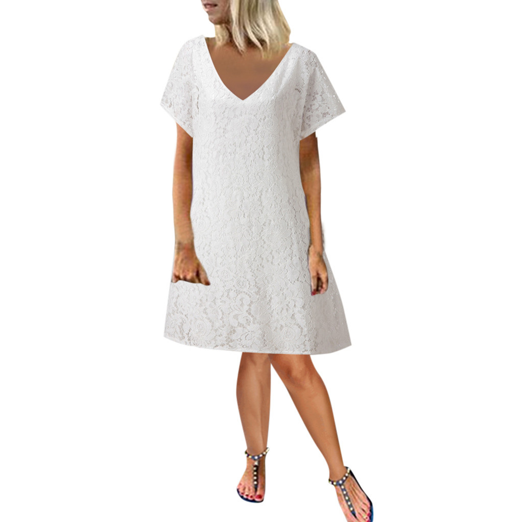 Pxxlle Plus Size Dresses for Women 2024 Loose Lace Solid Color T Shirt ...