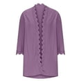 thumbnail image 4 of Shirts for Women Plus Size 3/4 Sleeve Lace Casual Loose Cardigan Blouse Purple L, 4 of 6
