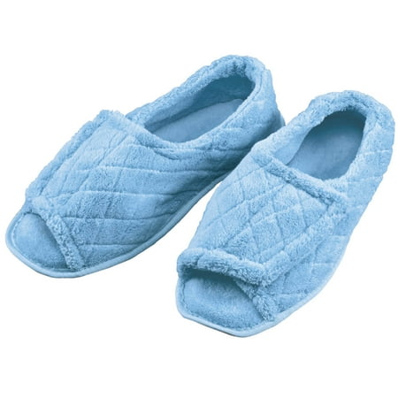 

Quilted Chenille Adjustable Toe Slippers-SM-Light Blue