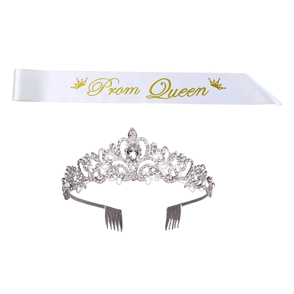 Sash Birthday Tiaras Bride Queen Tiara Rhinestone Wedding Prom Silver