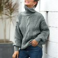 thumbnail image 5 of SWSMCLT Women's Soft Pullover Sweater Long Sleeve Winter Drop Shoulder Knitwear Top High Neck Cable Knit Warm Holiday Spring Grey 14, 5 of 5