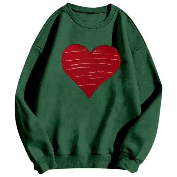 XIAOCHA Couples Heart Graphic Sweatshirt Valentine Loose Long Sleeve Round Neck Spring Pullover Soft Daily Top