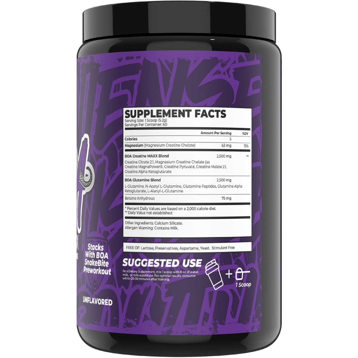 BOA Creatine Maxx Powder – Creatine & Glutamine Blend for Strength, Recovery & Performance Support – Unflavored – 60 Servings