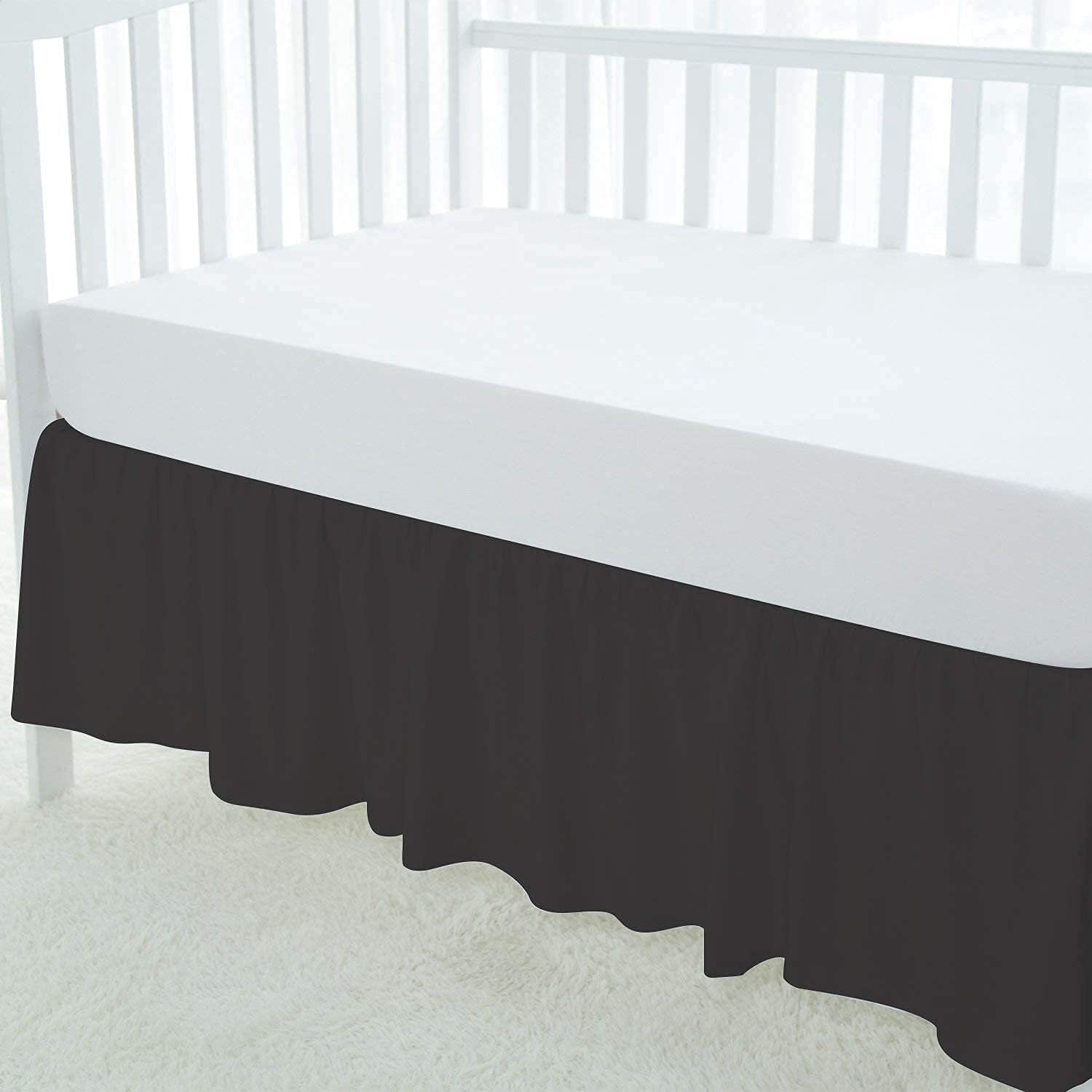 1 Piece Luxury Ruffle Crib Bed Skirt Dust Ruffle 100% Microfiber Nursery Crib Toddler Bedding Skirt for Baby Boys or Girls, 14" Drop - Dark Grey Solid