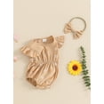 thumbnail image 4 of Musuos Baby Girls Summer Rompers 3M 6M 12M 18M Flying Sleeve Crew Neck Floral Bodysuit with Headband, 4 of 10
