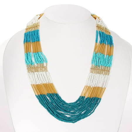 TAZZA WOMEN'S GOLD TURQUOISE SEED BEADS INDIAN NECKLACE #FW1404349
