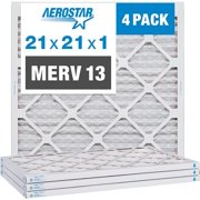 Aerostar 21x21x1 MERV 13 Pleated Air Filter, AC Furnace Air Filter, 4 Pack (Actual Size: 20.875" x 20.875" x 0.75")