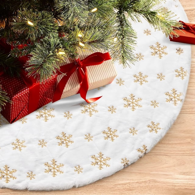 Uuiauoio Christmas Tree Skirt Decoration Plush Snowflake Xmas Tree Skirt Deco for Merry Christmas Party Holiday Deco, Tree Skirt Christmas Tree Decoration Supplies