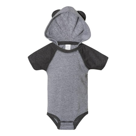 

Rabbit Skins Fine Jersey Infant Short Sleeve Raglan Bodysuit with Hood & Ears