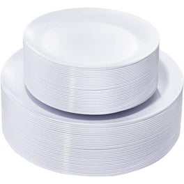 Crown Display Silver Line Plastic Plate Combo 60 Piece China Dinnerware 30 Dinner and 30 Dessert Plates Walmart