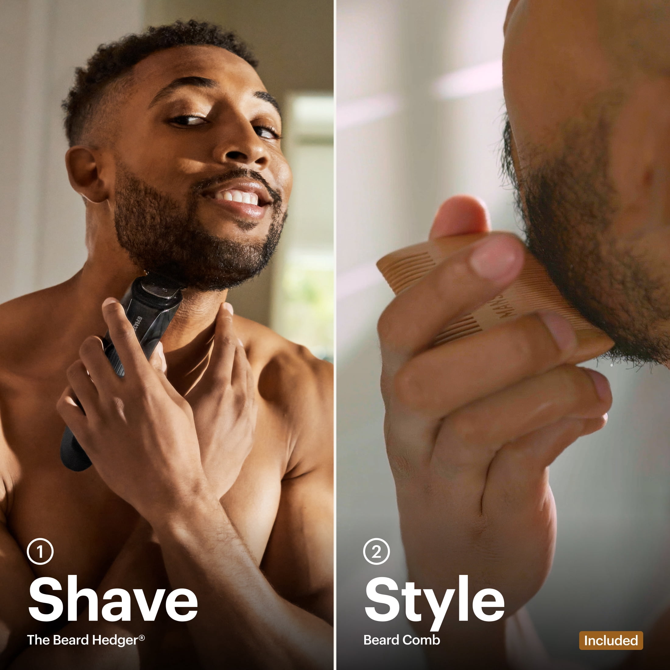 MANSCAPED® Beard Hedger® Cordless Electric Trimmer for Men's Beard, Mustache, and Stubble with Wooden Comb