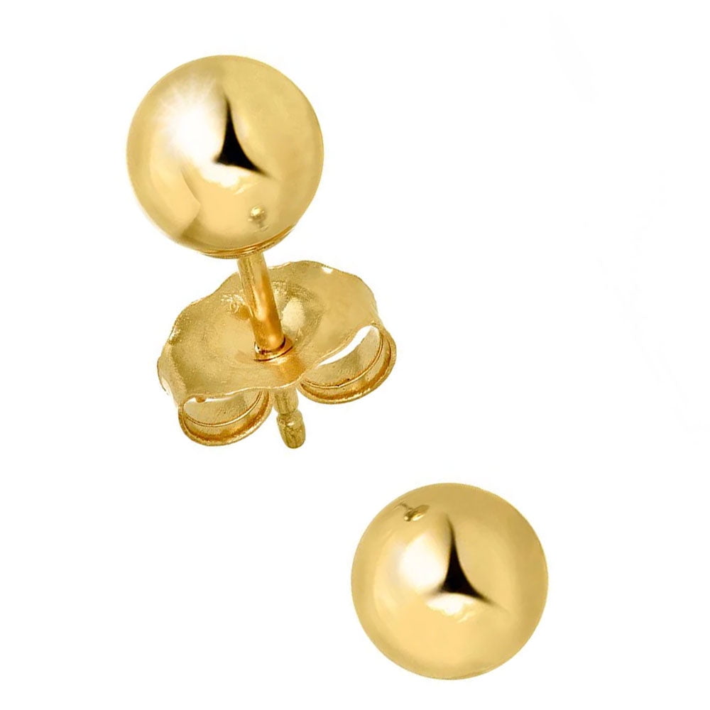 14k Real Yellow Gold Stud Ball Earrings, Silicone Covered Gold Pushbacks - 3 mm　並行輸入 : 14K Yellow Gold Ball Stud Earrings, 2mm: Clothing