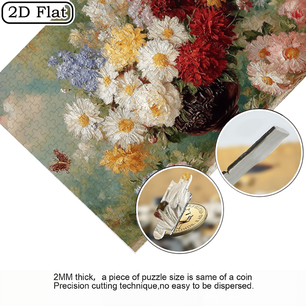 A Box of 1000pcs Adult Mini Jigsaw Puzzle Featuring a Floral and Butterfly Shadow Design, High Difficulty, Suitable for Adults, Family Entertainment.29.4*19.6 in