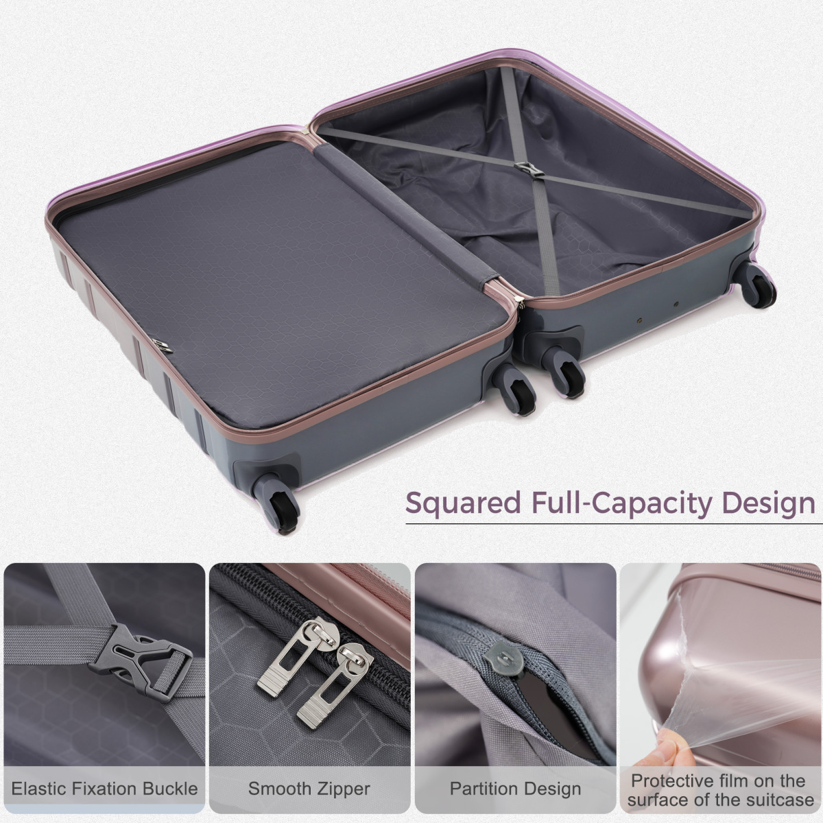 3 Piece ABS Hardshell Luggage Set Lightweight Spinner Wheels TSA Lock Golden