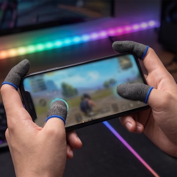 Game Finger Sleeves Touch Screen Thumb Covers Breathable Sweat Proof Mobile Gaming Finger Protectors(Black-1.85")