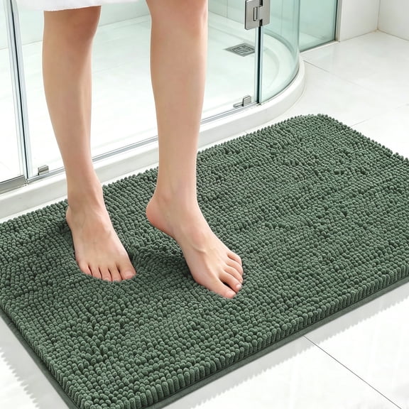 MudFree Bathroom Rugs, Super Absorbent Bath Mat for Tub Non Slip, Quick Dry Chenille Door Mat Machine Washable Floor Mat for Kitchen Pet,Green 31"X20"