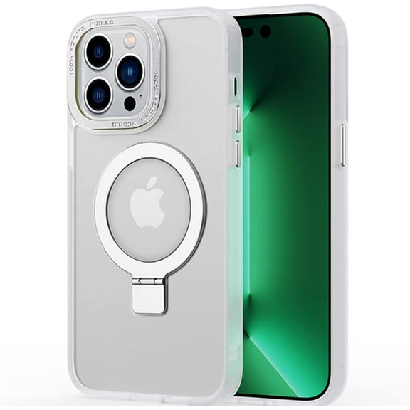 Compatible with iPhone 14 Pro Max Frosted Case with Ring Stand 180° Rotatable Magnetic Kickstand Invisible Holder Translucent Fashion Luxury Protection Shockproof Case for Women Girls Man