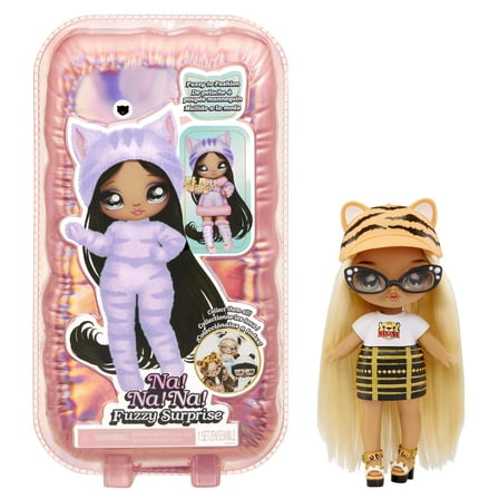 Na Na Na Fuzzy Surprise Series 1 Tiger Linda 7" Fashion Doll Tiger Inspired Flocked Body, Beanie, Glasses, Outfit, and Shoes. Poseable, Toy Gift Kids Ages 4 5 6 7 8 