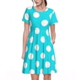 thumbnail image 1 of Fotbe Aqua And White Polka Dot Vestido Largo de Moda para Mujer, Vestido Tipo Camiseta con Manga Corta y Estilo Casual a Rayas y Bloques de Color, 1 of 6