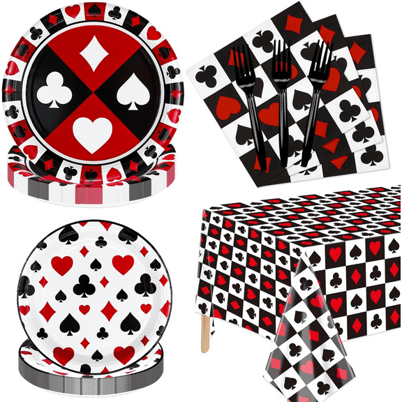 81Pcs Casino Party Decorations - Poker Party Tableware Set Includes Poker Themed Plates, Napkins, Tablecloth for Las Vegas Casino Themed Party Supplies, Serves 20 Guests