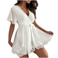 thumbnail image 5 of Yghzkop Womens Summer V-Neck Wrap Dress Smocked Waist Chiffon Mini Dress Ruffle Hem Sleeveless Beach Dress Sexy Tie Belt Dress, 5 of 8
