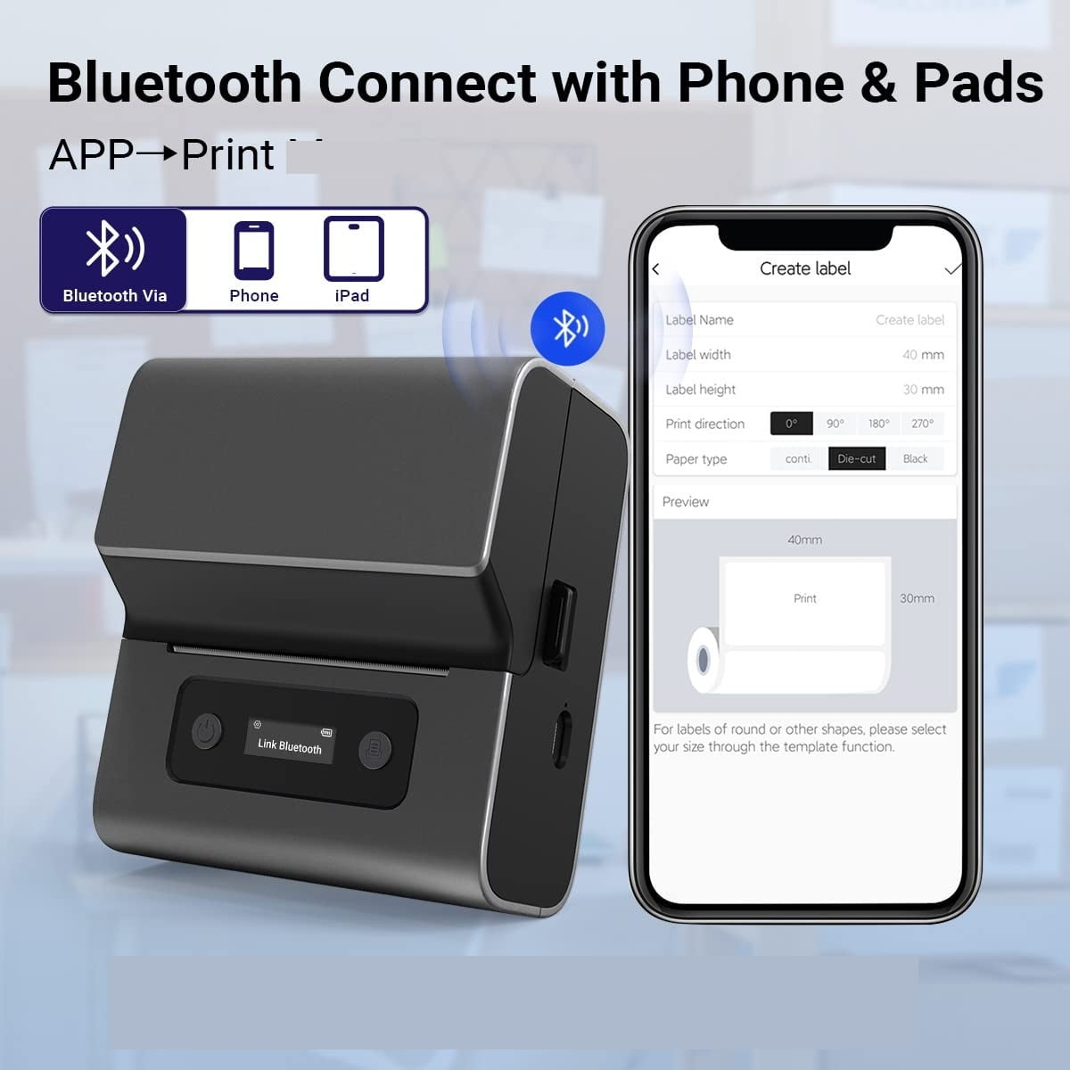 M221 Label Printer Portable Thermal Maker Bluetooth Handheld Barcode QR Code Sticker ,Fast-Drying Ink with Crisp Output