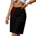 thumbnail image 5 of Cagogo Women Plus Size Bermuda Shorts Elastic Waist Casual Loose Shorts with Pockets Summer Drawstring Wide Leg Cropped Pants Lounge Beach Travel Trousers, Black M, 5 of 7