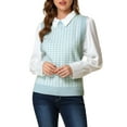 thumbnail image 5 of Allegra K Women's Round Neck Knitted Sleeveless Houndstooth Plaid Sweater, 5 of 6