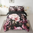 thumbnail image 2 of Manfei Retro Peony Bedding Comforter Set 7pcs for Women Girls, Vintage Blossoms Queen Bedding Sets, Tropical Floral Queen Sheet Sets, Black Pink Bedroom Decor, 2 of 8