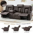 thumbnail image 4 of AECOJOY Reclining Sofa with Console&Bluetooth Speakers, Manual RV Recliner Couch with USB Ports&4 Cup Holders, 2 Side Pockets Recliners on Clearance Home Theater Seating, Fuax Leather, Brown, 4 of 8