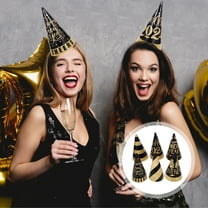 OFFIGAM 6pcs New Year Party Favors Paper Cone Hats Black Decorative Hats for Adults and Teens Celebration