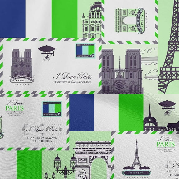 oneOone Polyester Lycra Blue Fabric Paris Postcard Sewing Craft Projects Fabric Prints By Yard 56 Inch Wide