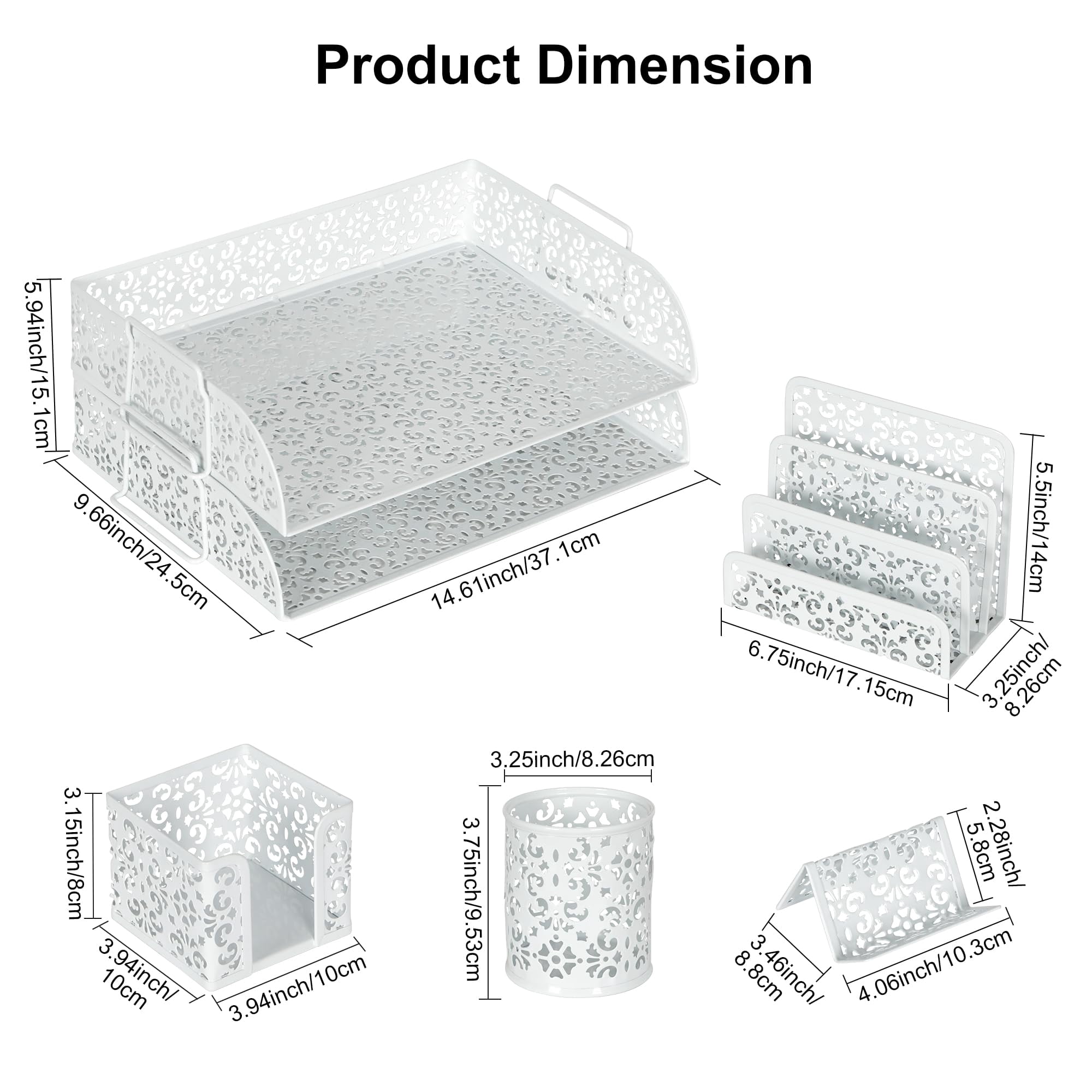 Desk Organizers And Accessories 5 Pieces Office Supplies Set - 2 Tier Paper Tray  Pencil Organizer For Mail Sorter Countertop Business Card Holder Sticky Note White