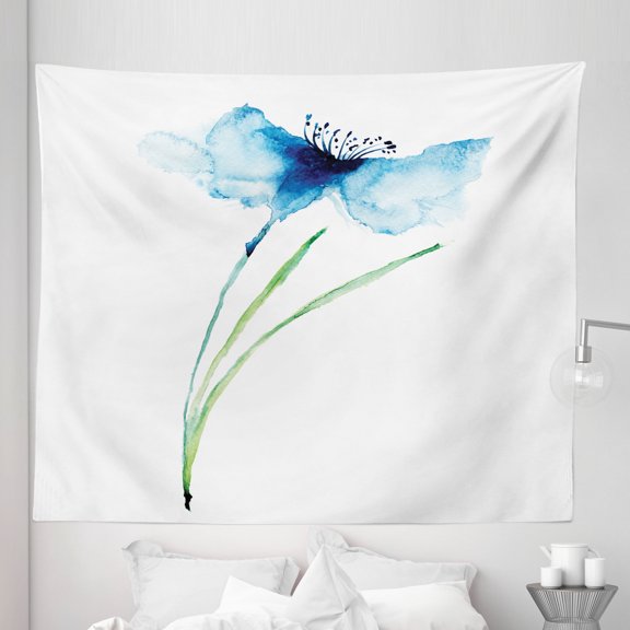 Floral Tapestry, Cornflower Summer Botanic Floral Blooming Plants Print, Fabric Wall Hanging Decor for Bedroom Living Room Dorm, 5 Sizes, Navy Blue White Green, by Ambesonne