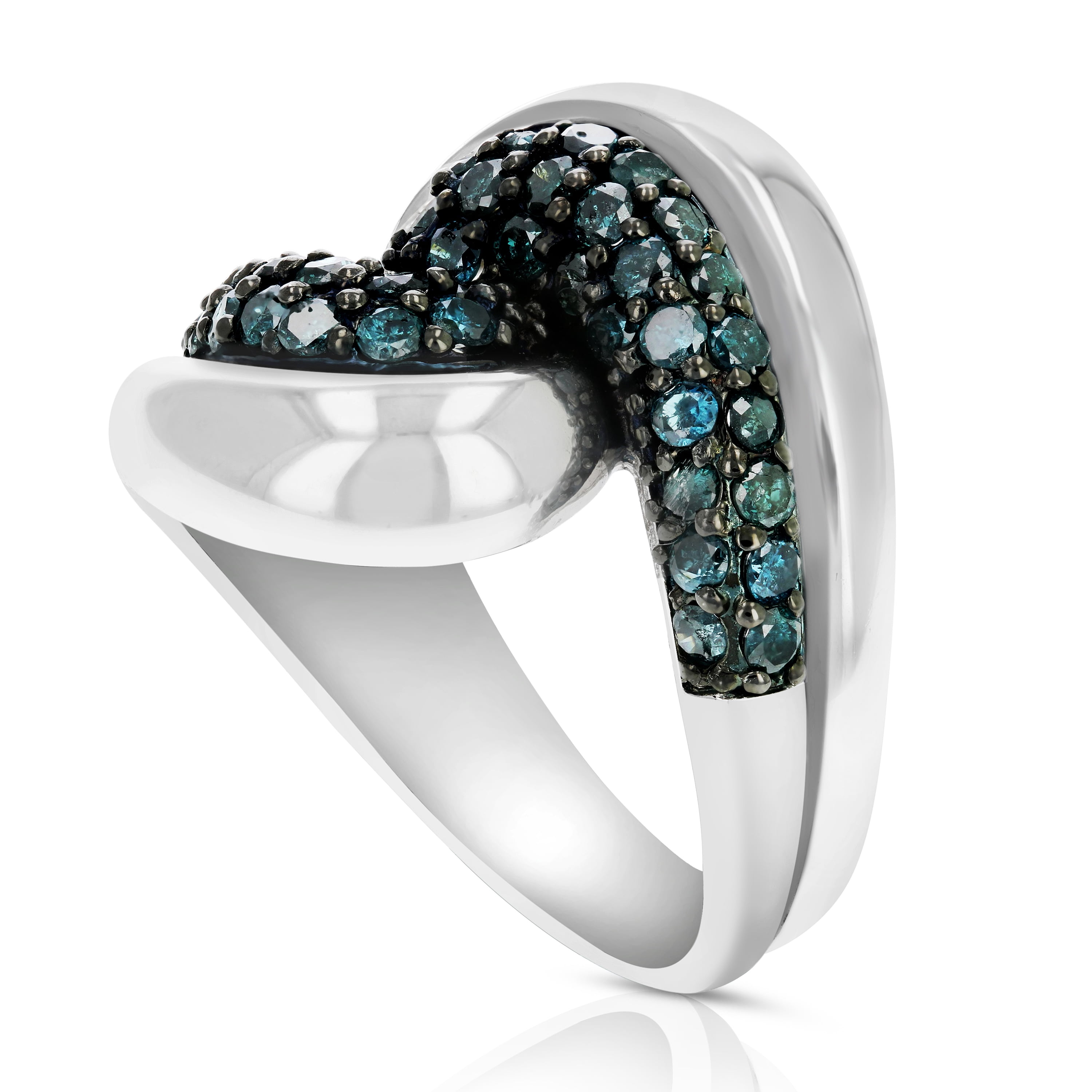 Vir Jewels 1.30 CTTW Blue Diamond Knot Ring .925 Sterling Silver with Rhodium Size 7 Female Adult
